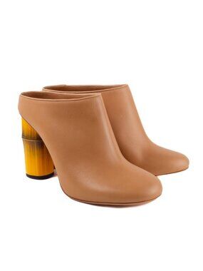 ACNE STUDIOS S/S 2015 FLOR Tan Faux Bamboo Heel Leather Mules Sz EU 41 US 11